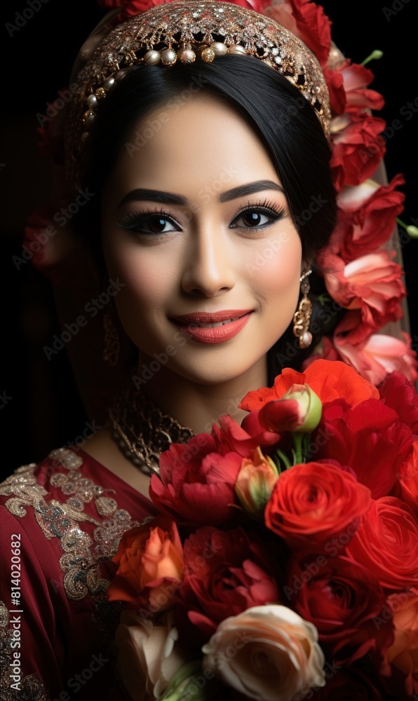 Fototapeta premium portrait of a woman with a bouquet of flowers