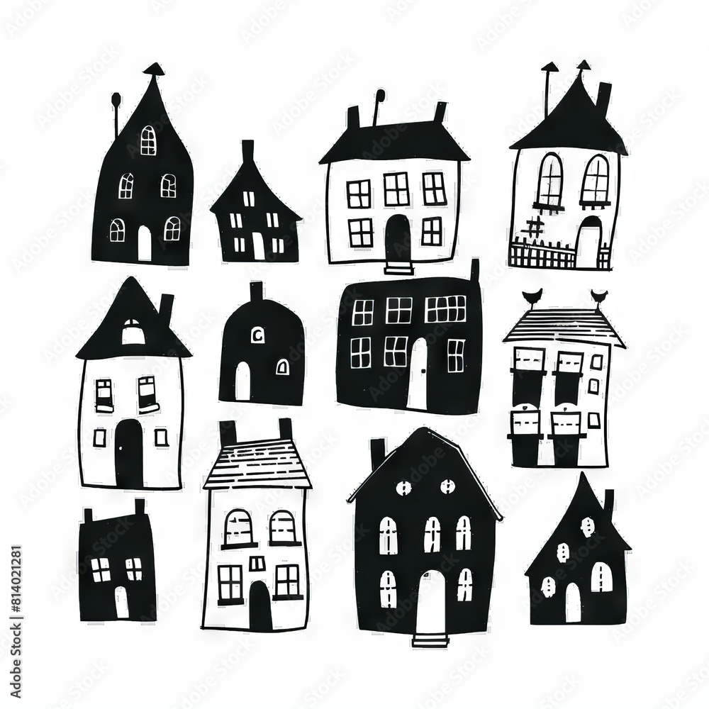 Fototapeta premium Black and white house vector sketch isolated on a white background