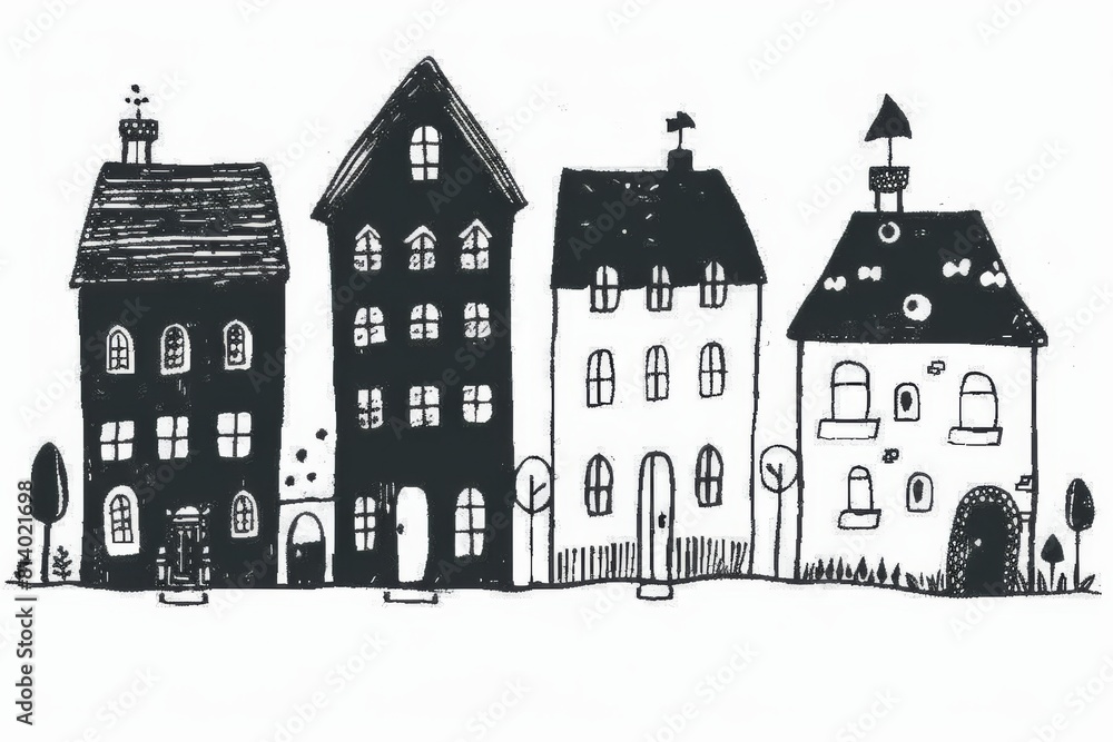 Fototapeta premium Black and white house vector sketch isolated on a white background