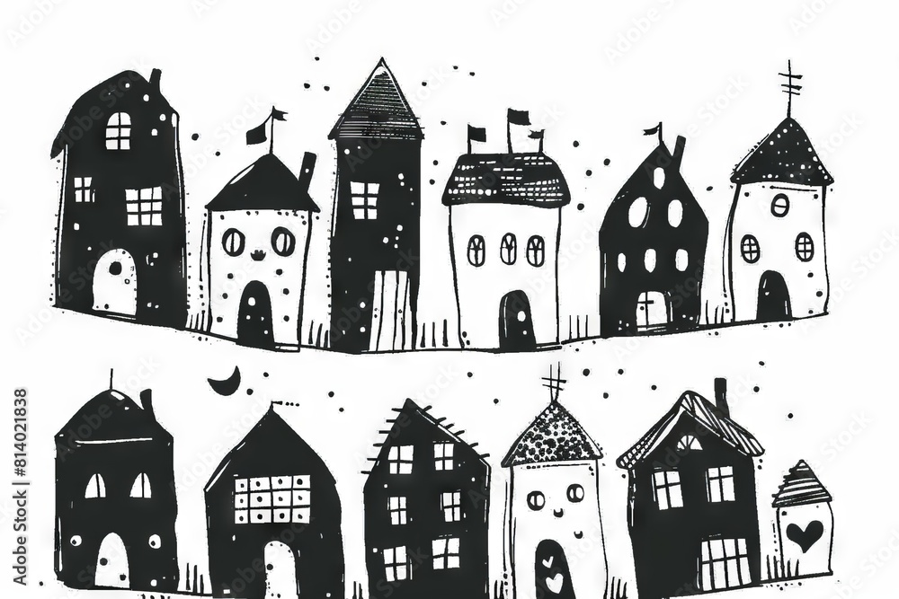 Fototapeta premium Black and white house vector sketch isolated on a white background