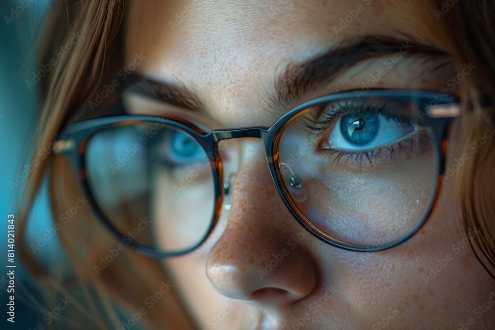Portrait of a woman with glasses. Close-up portrait with glasses. Portrait of a woman with glasses. Close-up portrait with glasses.