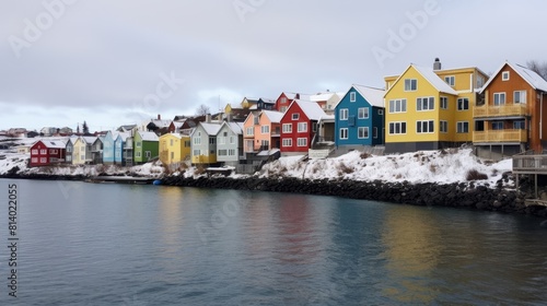 colorful Icelandic houses by the lake.