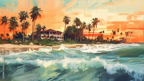 Palm-fringed coastlines watercolor © diboy