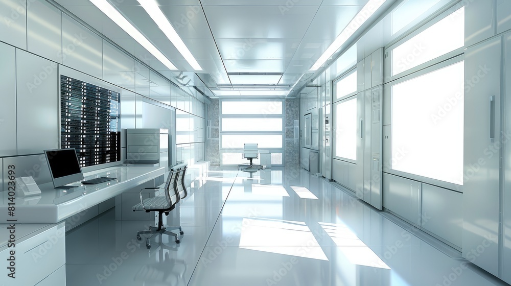 minimalist high speed server room, sleek design with high functionality, modern tech aesthetics