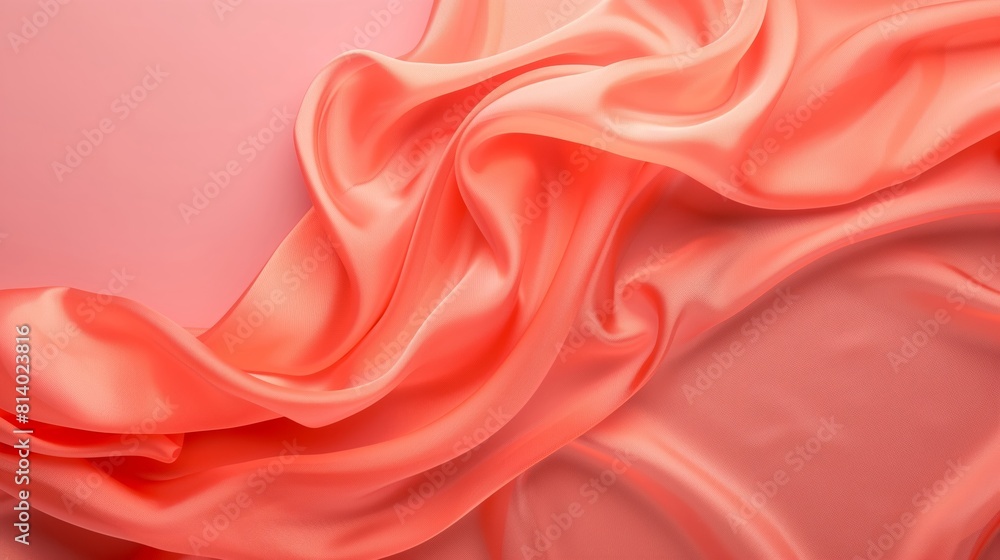 Fototapeta premium 3D red orange fashion soft fabric Illustration wave silk background with space