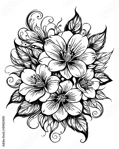 Black and white botanical pattern. For use in graphics, materials. Abstract plant shapes. Minimalist illustration for printing on wall decorations. Generated by Ai