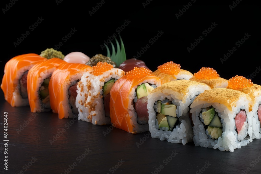 Sushi variety roll. Seafood tuna meal. Generate Ai Sushi variety roll. Seafood tuna meal. Generate Ai
