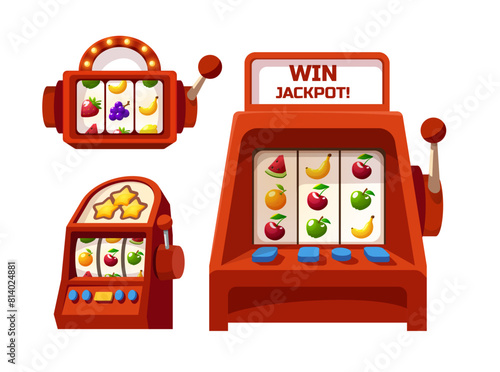 Set of red slot machines flat style, vector illustration