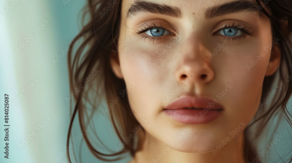 A woman with blue eyes looking at the camera. A woman with blue eyes looking at the camera.