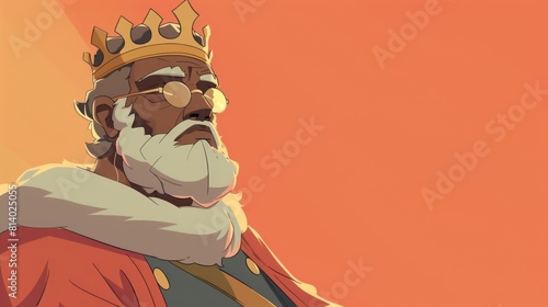 A cartoon king wearing a crown with a wise expression on his face