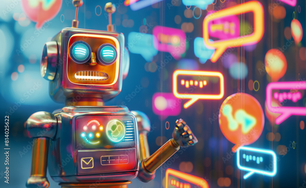 Naklejka premium Cheerful Robot Chatting in a Virtual World
