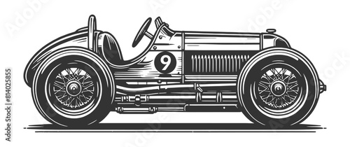 classic race car, capturing the speed and elegance of historic motorsports sketch engraving generative ai vector illustration. Scratch board imitation. Black and white image.