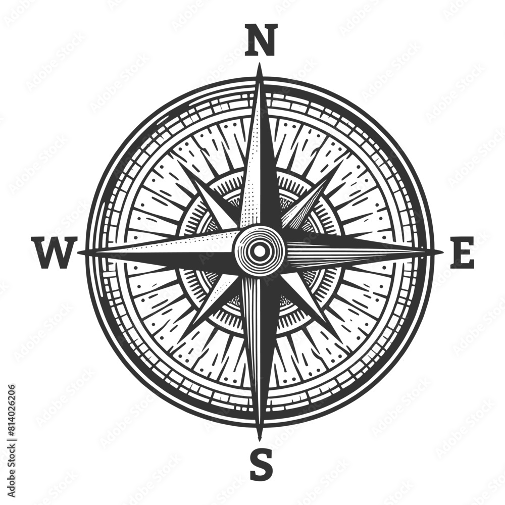 Wind rose Nautical Compass map sketch engraving generative ai fictional character vector illustration. Scratch board imitation. Black and white image. Wind rose Nautical Compass map sketch engraving generative ai fictional character vector illustration. Scratch board imitation. Black and white image.