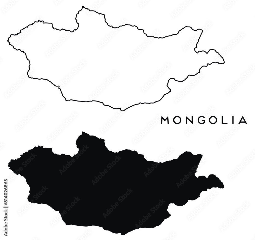 Obraz premium Mongolia map outlined and black vector set