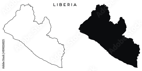 Liberia map outlined and black vector set