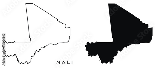Mali map outlined and black vector set