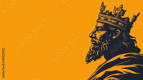 The king of kings adorned with a crown amidst a vibrant orange backdrop