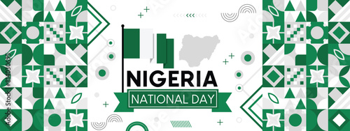 Nigeria national day banner with Nigerian flag colors background. creative independence day banner, Poster, card, banner, template, for Celebrate annual