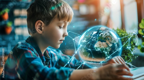 Young Boy Exploring Global Geography Through Augmented Reality