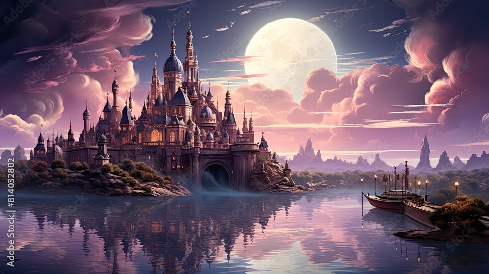 magic castle in pink sunset lights magic castle in pink sunset lights