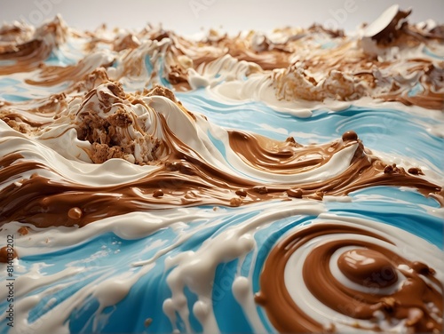Milk and chocolate sea splashes and waves