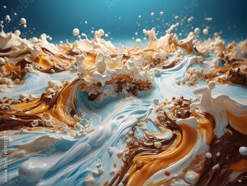 Milk and chocolate sea splashes and waves
