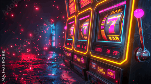 slot machines featuring classic symbols like bars and sevens in a futuristic casino setting generative ai vector illustration.