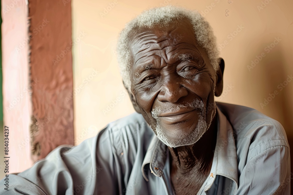 Elderly dark-skinned man smiling with warmth and wisdom Elderly dark-skinned man smiling with warmth and wisdom