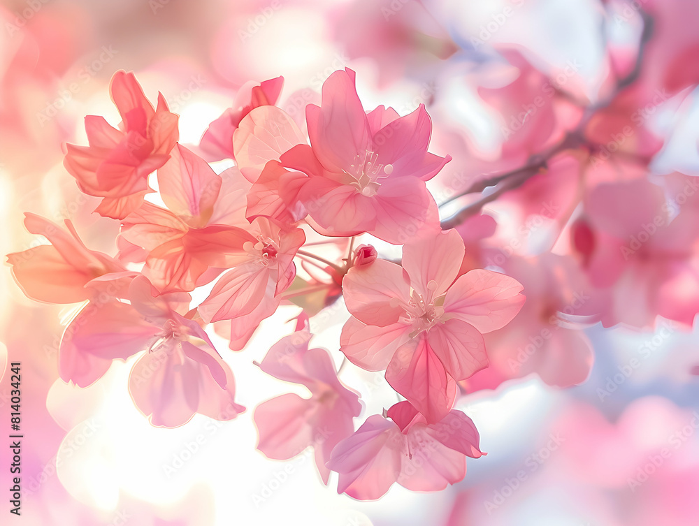 Obraz premium Soft pink cherry blossoms glowing in a dreamy light.