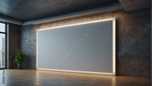 billboard on the wall, blank mockup frame on wall in modern office interior design in 3d style. illustration generative ai