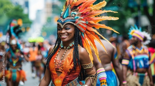 The Toronto Caribbean Carnival in Canada an explosion of Caribbean music dance costume and cuisine one of North Americas largest street festivals showcasing the vibrant energy and culture of the Carib photo