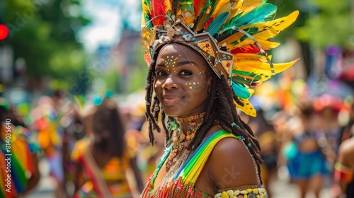 The Toronto Caribbean Carnival in Canada an explosion of Caribbean music dance costume and cuisine one of North Americas largest street festivals showcasing the vibrant energy and culture of the Carib photo