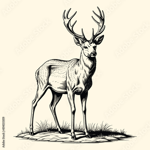 A Reindeer Illustration In Engraved Style
