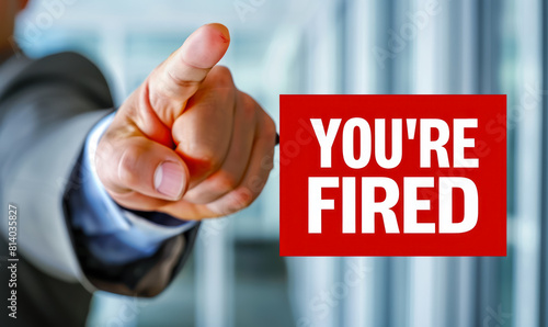 businessman pointing finger with you're fired sign