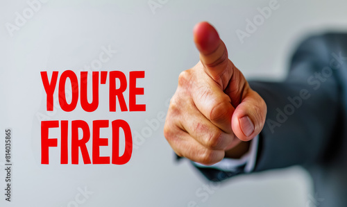 businessman pointing finger with you're fired text