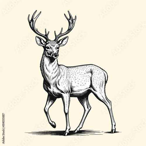 A Reindeer Illustration In Engraved Vintage Style