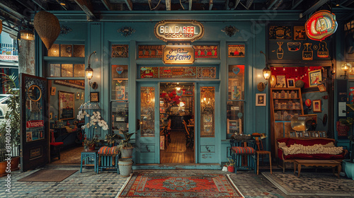A whimsical, boutique-like shop on Magazine Street in New Orleans, featuring a colorful, ornate façade and intricate, hand-painted signage © Ibrar Artist