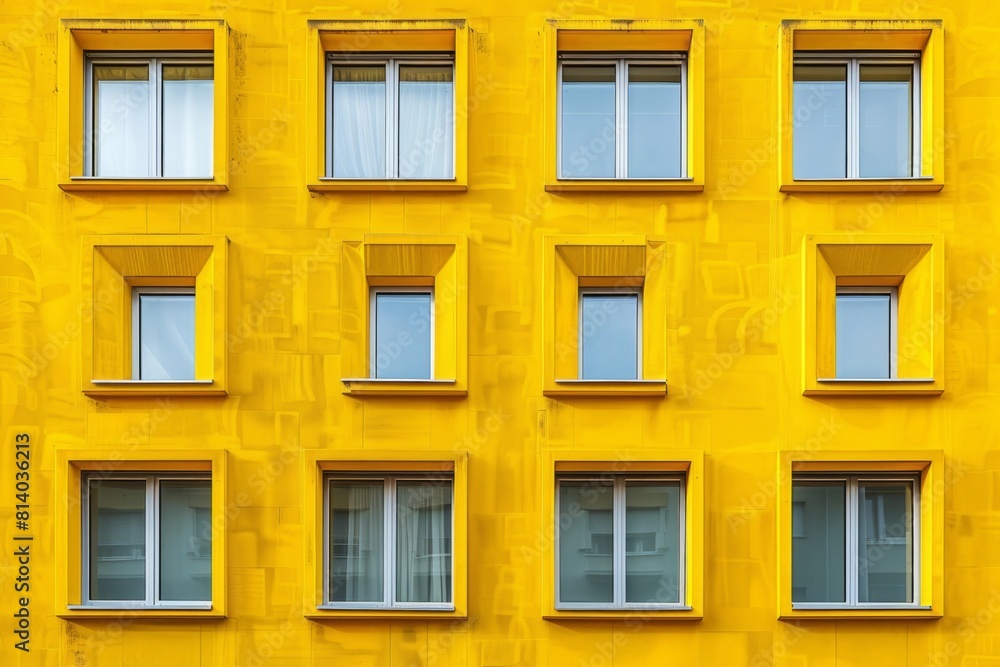 Yellow building facade with windows Yellow building facade with windows