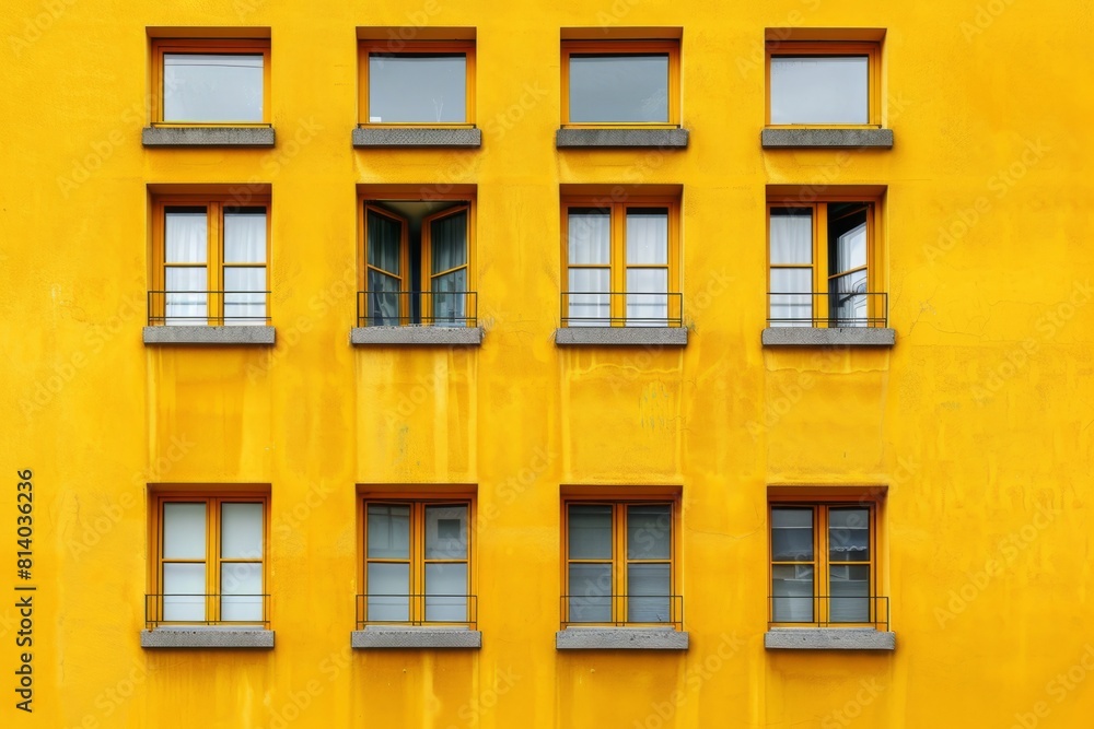 Yellow building facade with windows