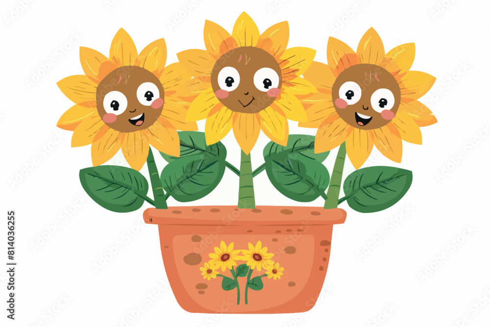 Sunflower plant in pot cartoon isolated illustration Sunflower plant in pot cartoon isolated illustration