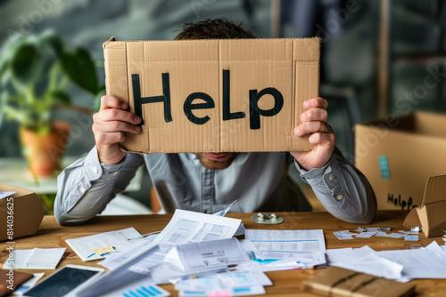 Man overwhelmed by paperwork seeking help