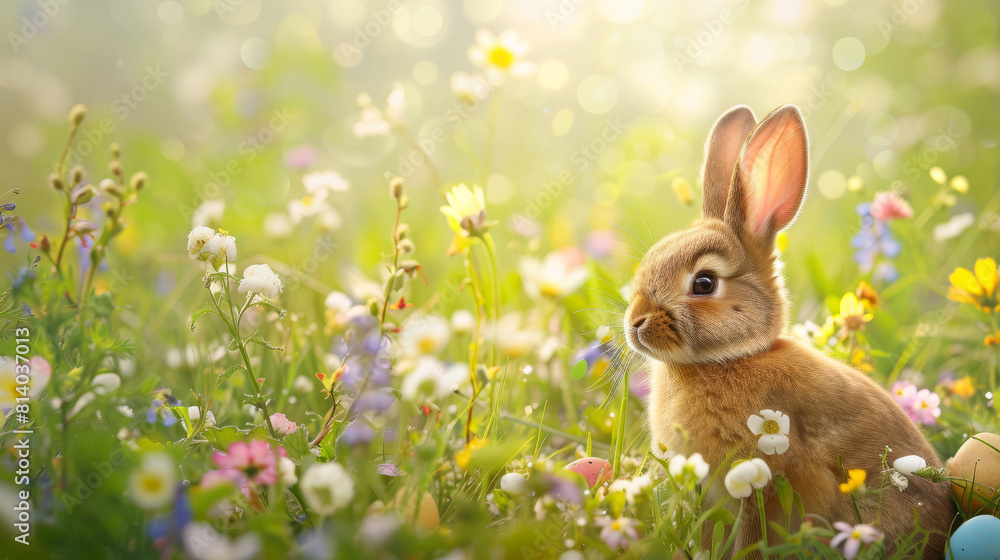 Spring Bunny Amidst Blooming Flowers Spring Bunny Amidst Blooming Flowers