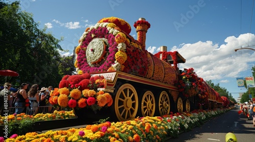 The Portland Rose Festival in Oregon USA featuring floral parades carnival rides and waterfront activities that celebrate Portlands rose-growing history and its community culminating in a grand firewo photo