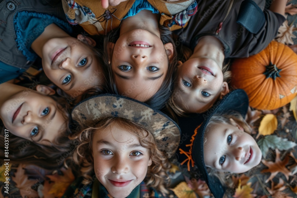 Children with pumpkins for Halloween holiday Children with pumpkins for Halloween holiday