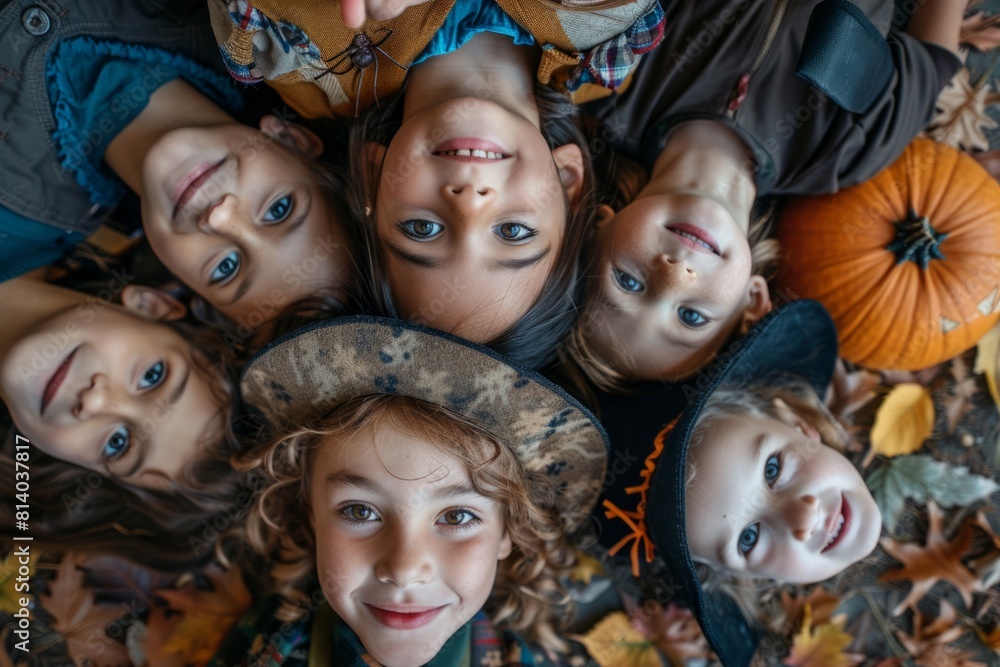 Children with pumpkins for Halloween holiday