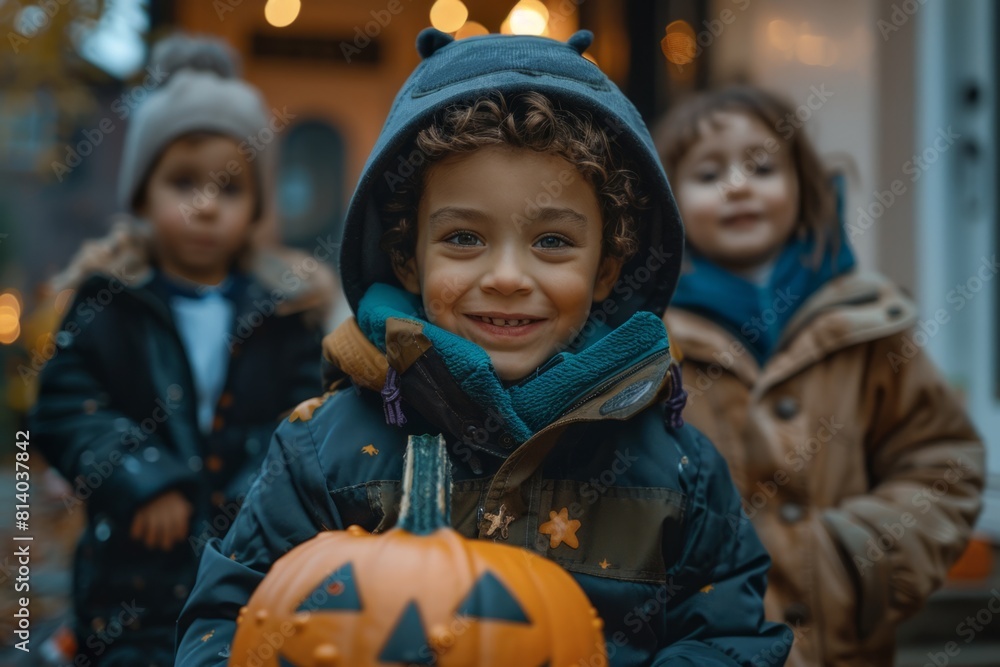 Children with pumpkins for Halloween holiday