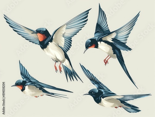 Four birds flying in air with their wings spread out
