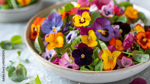 Edible Flower Salad in a Ceramic Bowl with Vibrant Colors © Andreas