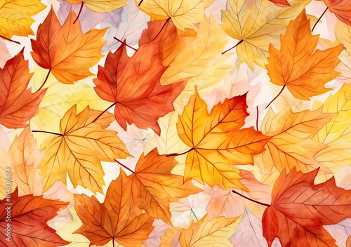 Watercolor background of autumn leaves