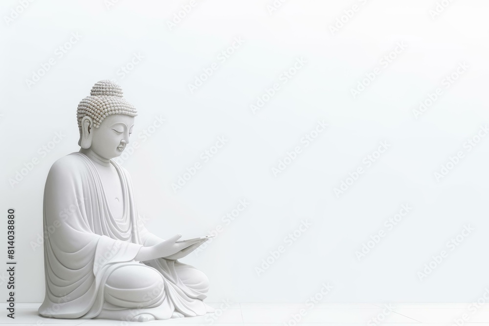 Minimalist white Buddha statue on plain background, peaceful and spiritual themes. Minimalist white Buddha statue on plain background, peaceful and spiritual themes.